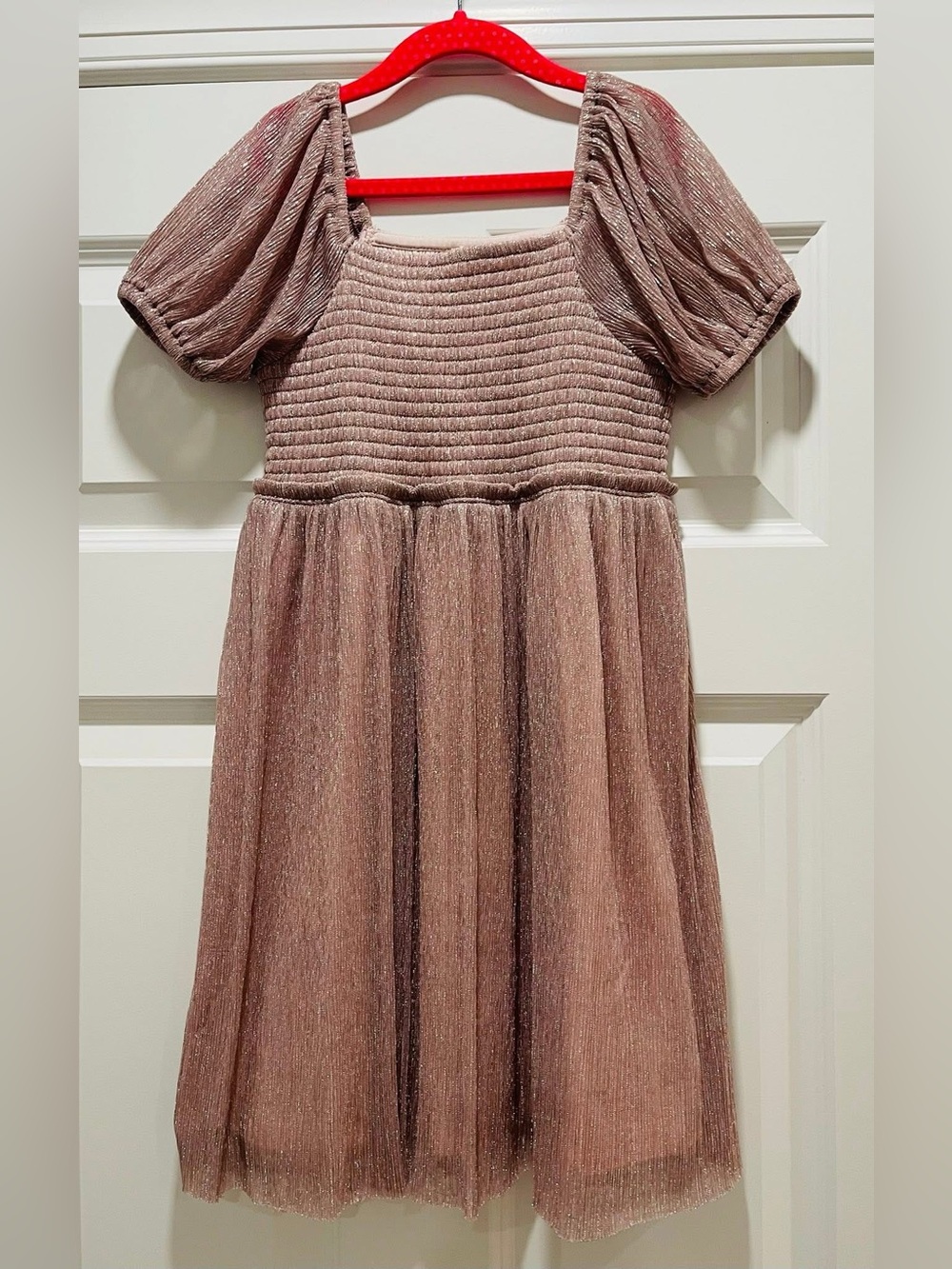 Crewcuts metallic puff-sleeve dress - size 8